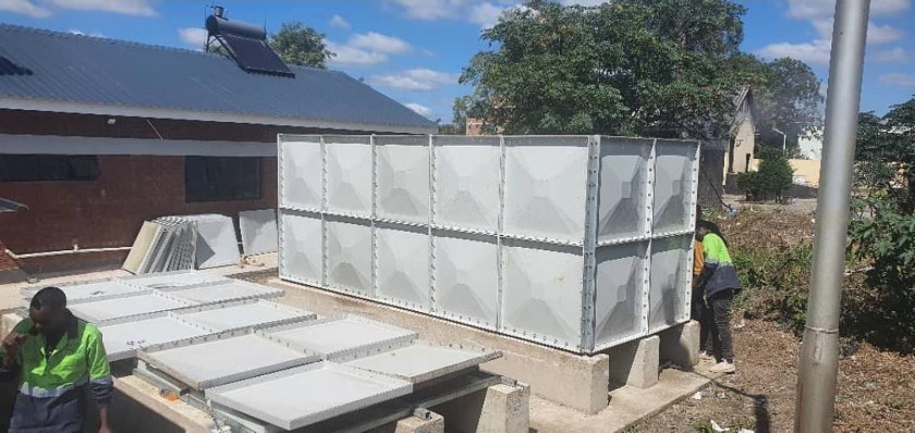 Sectional GRP panel tank — Mpilo Hospital